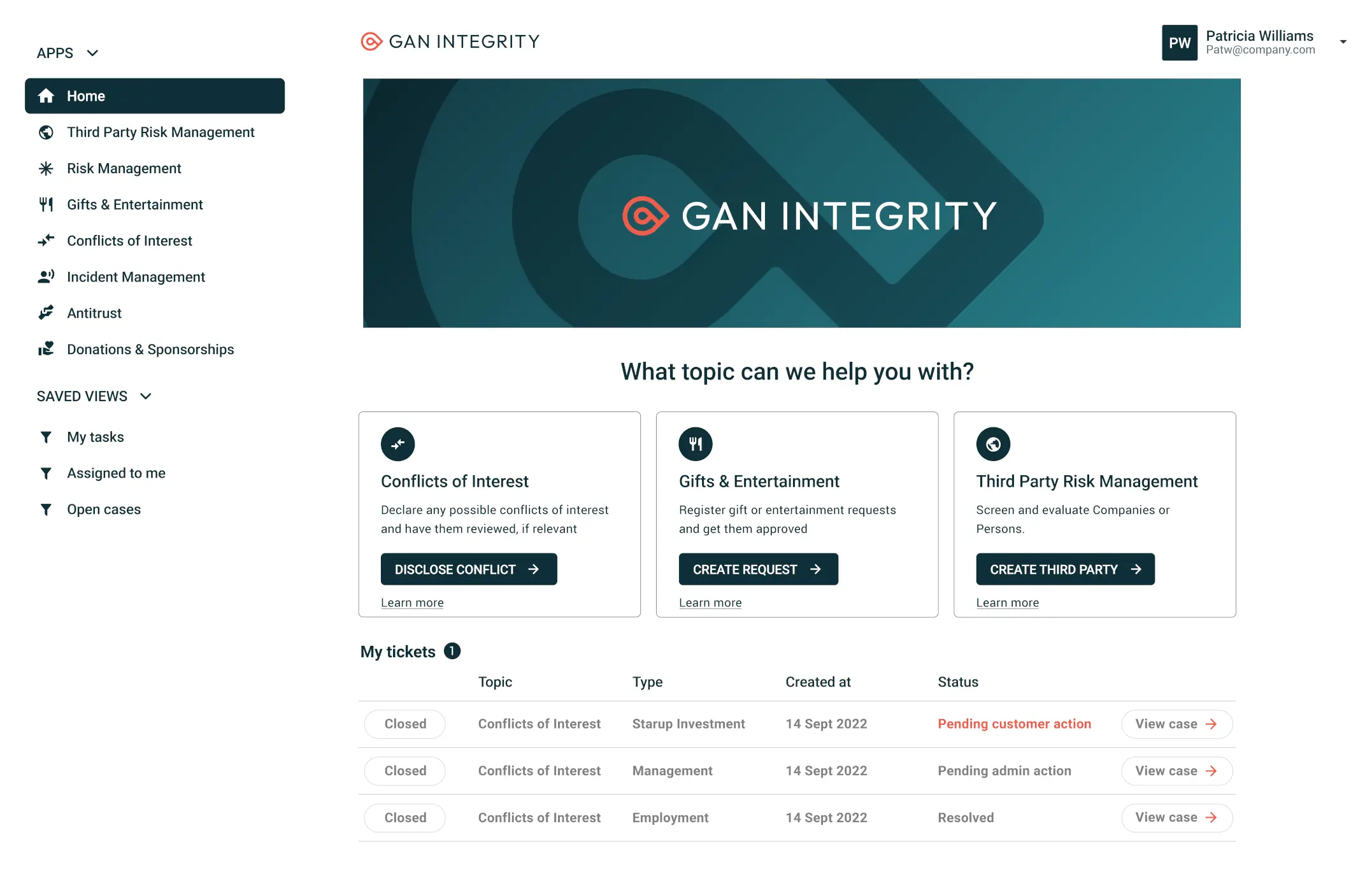 Screenshot of a GAN Integrity Platform dashboard.